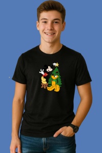 Tricou Mickey Cu Pluto Langa Brad Craciun, din bumbac 100% Copii | Dama | Barbat - Img 3