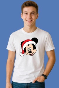 Tricou Mickey Mos Craciun Rosu, din bumbac 100%, tricou alb, Copii | Dama | Barbat