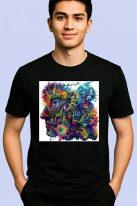 Tricou Microscop artistic cu forme si linii psihedelice Copii | Dama | Barbat, culoare negru - Img 2