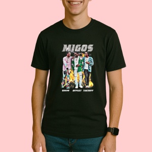 Tricou Migos - Pink & Silver Theme, muzica Hip-Hop / Trap, Dama | Barbat | Copii, Culoare Negru - Img 3