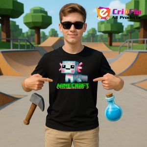 Tricou Minecraft Axolotl Albastru 2 Tricou Negru Copii | Dama | Barbat - Img 2