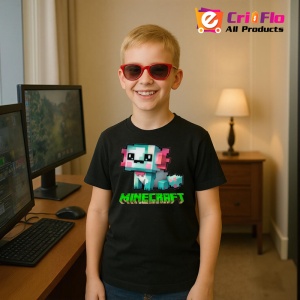 Tricou Minecraft Axolotl Albastru 2 Tricou Negru Copii | Dama | Barbat