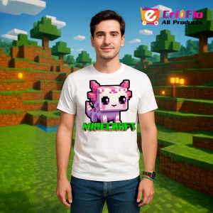 Tricou Minecraft Axolotl Roz Tricou Alb Copii | Dama | Barbat