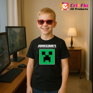 Tricou Minecraft Ceeper cu Logo Tricou Negru Copii | Dama | Barbat - Img 8