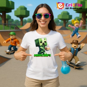 Tricou Minecraft Creeper Cu Tort Tricou Alb Copii | Dama | Barbat - Img 3