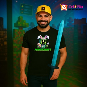 Tricou Minecraft Creeper Iepuras Tricou Negru Copii | Dama | Barbat