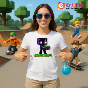 Tricou Minecraft Enderman Umbra Tricou Alb Copii | Dama | Barbat - Img 3