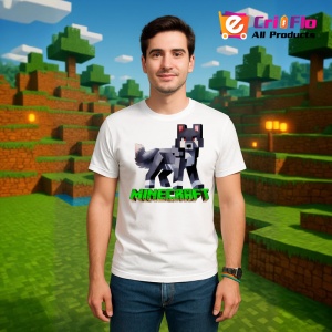 Tricou Minecraft Lup Pixelat Tricou Alb Copii | Dama | Barbat