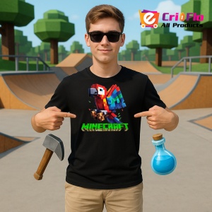 Tricou Minecraft Papagal Multicolor Tricou Negru Copii | Dama | Barbat - Img 2
