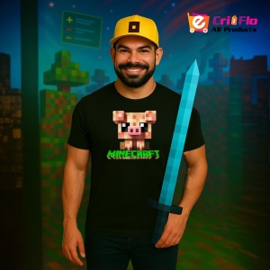 Tricou Minecraft Purcelus Cubic Tricou Negru Copii | Dama | Barbat - Img 5