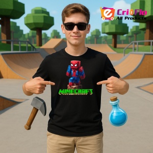 Tricou Minecraft Spiderman Pixelat Tricou Negru Copii | Dama | Barbat - Img 2