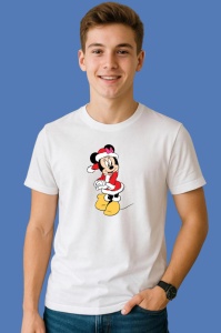 Tricou Minnie Cu Rochie Rosie Si Fular Alb, din bumbac 100% Copii | Dama | Barbat