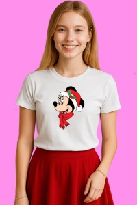 Tricou Minnie Fular Rosu Craciun, din bumbac 100%, tricou alb, Copii | Dama | Barbat - Img 3