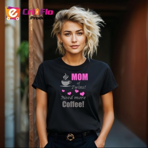 Tricou Mom Coffee Inimi Roz, din bumbac 100%, tricou negru Dama | Barbat - Img 3