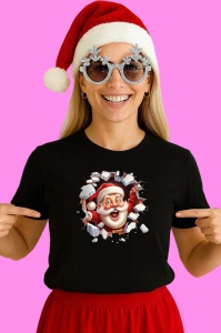 Tricou Mos Craciun Cu Fundal Alb Si Privire Haioasa Craciun, din bumbac 100% Copii | Dama | Barbat