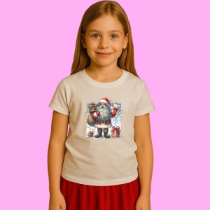 Tricou Mos Craciun Cu Sac Mare Si Cadouri, din bumbac 100%, tricou alb, Copii | Dama | Barbat - Img 2