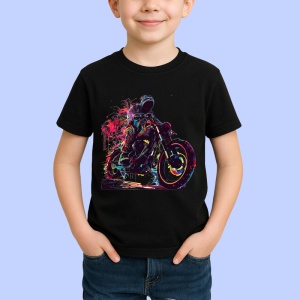 Tricou Motociclist cu vopsea stropita in fundal Copii | Dama | Barbat, culoare negru - Img 4