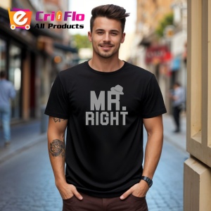 Tricou Mr Right Palarie Si Text Minimalist Negru, din bumbac 100%, tricou negru Barbat - Img 3