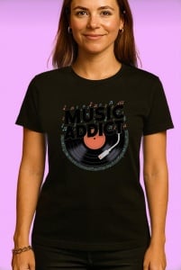 Tricou Music Addict Disc Vinil Text, Copii | Dama | Barbat, culoare negru