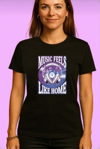 Tricou Music Feels Like Home Boxe Violet, Copii | Dama | Barbat, culoare negru