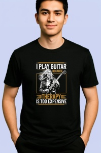 Tricou Music Is Therapy Desen Creion, Copii | Dama | Barbat, culoare negru - Img 2