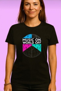 Tricou Music On World Off Harta Glob Muzical, Copii | Dama | Barbat, culoare negru