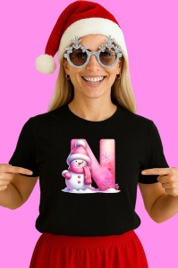 Tricou N Litera Craciun Roz Cu Om De Zapada Fulgi De Zapada, din bumbac 100% Copii | Dama | Barbat - Img 3