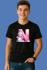Tricou N Litera Craciun Roz Cu Om De Zapada Fulgi De Zapada, din bumbac 100% Copii | Dama | Barbat