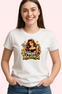 Tricou Nasa Bogatasa Bani Si Sampanie V2, din bumbac 100% , tricou alb pentru Dama - Img 2