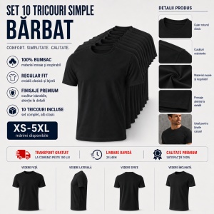 Tricou negru clasic barbat Set 10 tricouri Negre din bumbac 100%, Perfecte pentru Orice Ocazie - Img 8