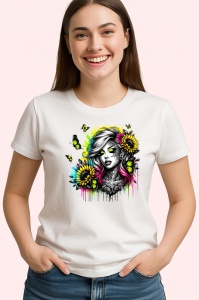 Tricou neon eyes girl flowers tattoo, fata cu ochi neon si tatuaje florale, Copii | Dama | Barbat