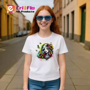 Tricou neon eyes girl flowers tattoo, fata cu ochi neon si tatuaje florale, Copii | Dama | Barbat - Img 8