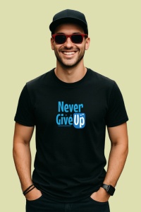Tricou Never Give Up Font Albastru V4, din bumbac 100%, tricou negru Copii | Dama | Barbat - Img 3