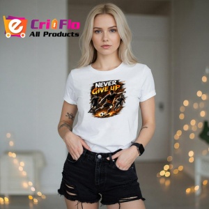 Tricou Never Give Up Fotbalist Sut Minge Foc V1, din bumbac 100% , tricou alb pentru Copii | Dama | Barbat - Img 7