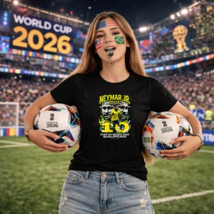 Tricou Neymar Jr Brazil World Cup Fifa 2026, din bumbac 100%, tricou negru, Copii | Dama | Barbat - Img 9