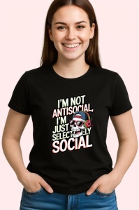 Tricou Not Antisocial Selectively Social Craniu, Copii | Dama | Barbat, culoare negru