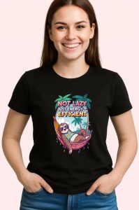 Tricou Not Lazy Just Energy Efficient Chill, Copii | Dama | Barbat, culoare negru - Img 3