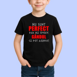 Tricou Nu Sunt Perfect Dar Ma Sperie Gandul Ca Pot Ajunge, din bumbac 100%, tricou negru Copii | Dama | Barbat