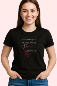 Tricou Nu Toti Ingerii Au Aripi Stetoscop, din bumbac 100%, tricou negru, Dama | Barbat - Img 2