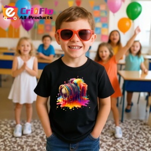 Tricou Obiectiv foto in val de vopsea roz portocalie Copii | Dama | Barbat, culoare negru