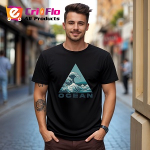 Tricou Ocean Val Poligon Triunghi, Copii | Dama | Barbat, culoare negru - Img 4