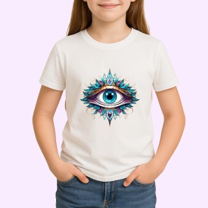 Tricou Ochi albastru turcoaz in mandala luminoasa cu elemente aurii Copii | Dama | Barbat Barbat - Img 4