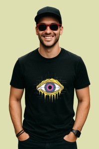 Tricou Ochi Galben Roz Desen Geometric, Copii | Dama | Barbat, culoare negru - Img 2