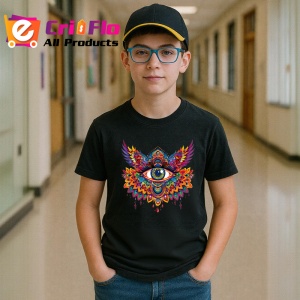 Tricou Ochi mandala armonie tribala cu aripi, Copii | Dama | Barbat , tricou negru - Img 5