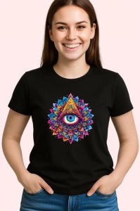 Tricou Ochi mandala echilibru roz albastru, Copii | Dama | Barbat , tricou negru - Img 3