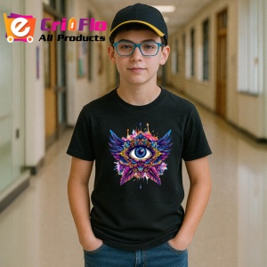 Tricou Ochi mandala simetrie aripi ton intunecat, Copii | Dama | Barbat , tricou negru - Img 6