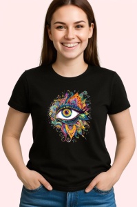 Tricou Ochi mandala stralucire aurie fusionata, Copii | Dama | Barbat , tricou negru - Img 3