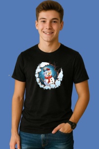 Tricou Om De Zapada Cu Palarie Gri Si Fundal Albastru Craciun, din bumbac 100% Copii | Dama | Barbat - Img 3