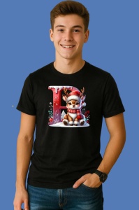 Tricou P Litera Craciun Cu Ren Si Fulgi, din bumbac 100% Copii | Dama | Barbat