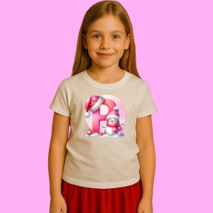 Tricou P Litera Craciun Roz Cu Om De Zapada Fulgi De Zapada, din bumbac 100% Copii | Dama | Barbat